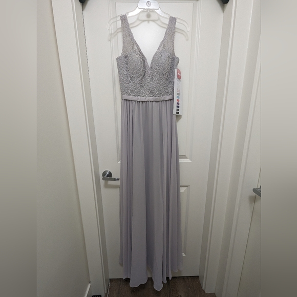 2 New size 8+20 MORI LEE Style 714 Silver Grey Lace Chiffon Evening Dresses - Picture 4 of 16